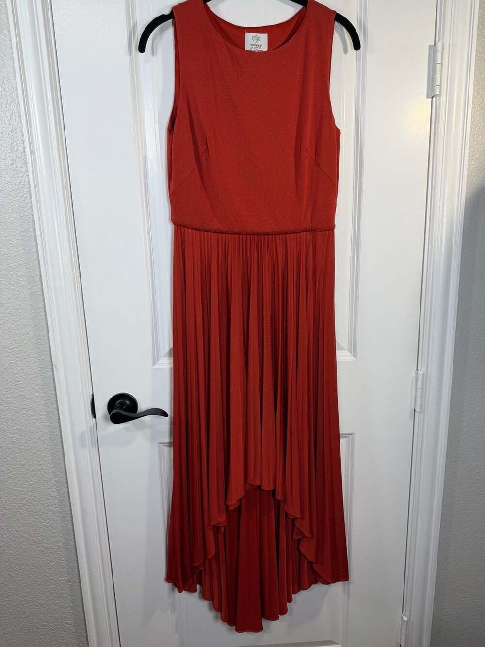 Suzi Chin for Maggy Boutique Burnt Orange Pleated High-Low Dress Size 4